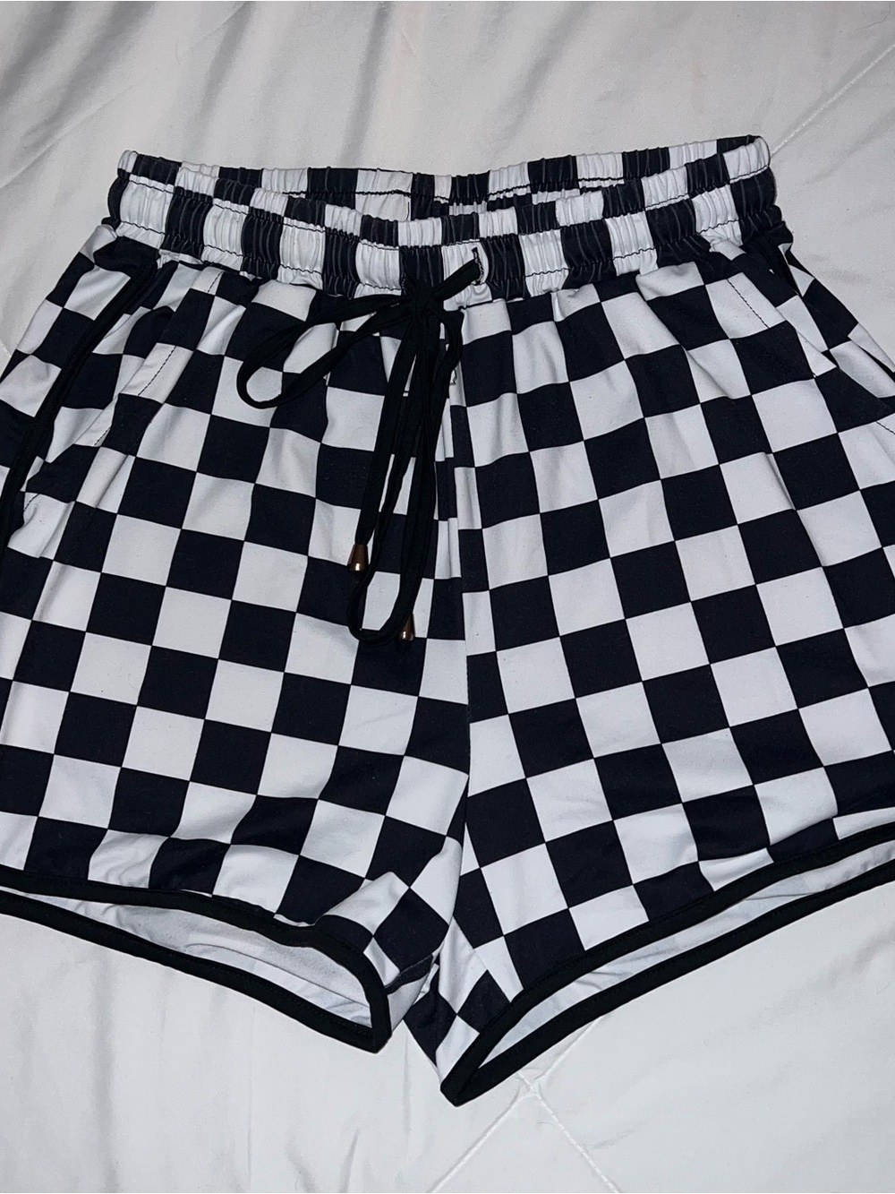 Checkerboard Drawstring Women's Shorts - Black & White